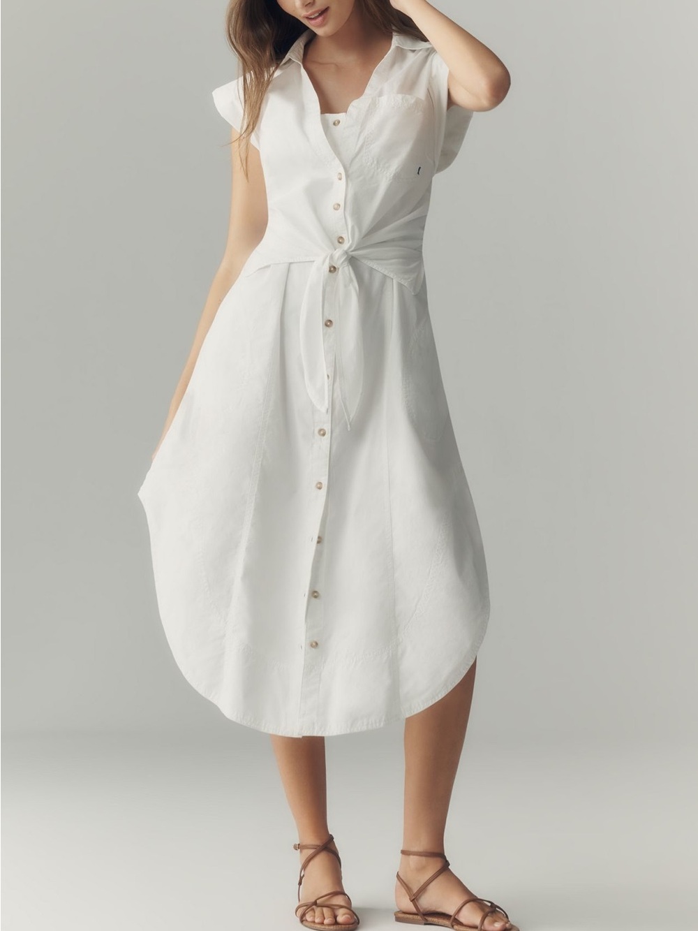 Pilcro White Button-Front Tie-Waist Midi Dress XS NWT